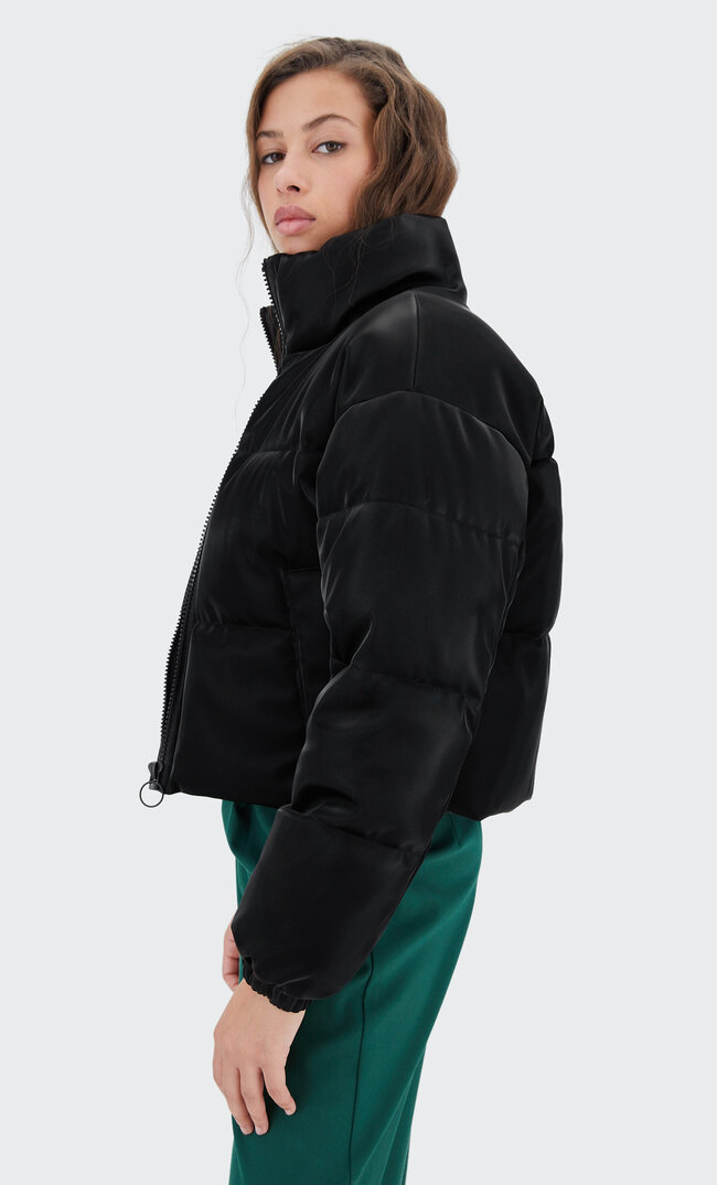 Stradivarius Geacă Puffa Cu Aspect Satinat Negru L