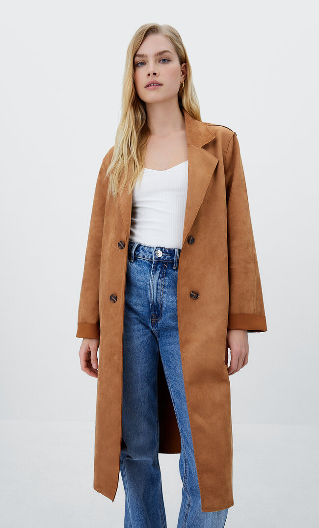 Stradivarius Manteau En Suédine Caramel Xl