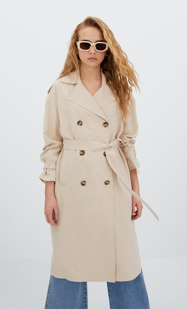 Stradivarius Long Flowing Trench Coat Stone Xl