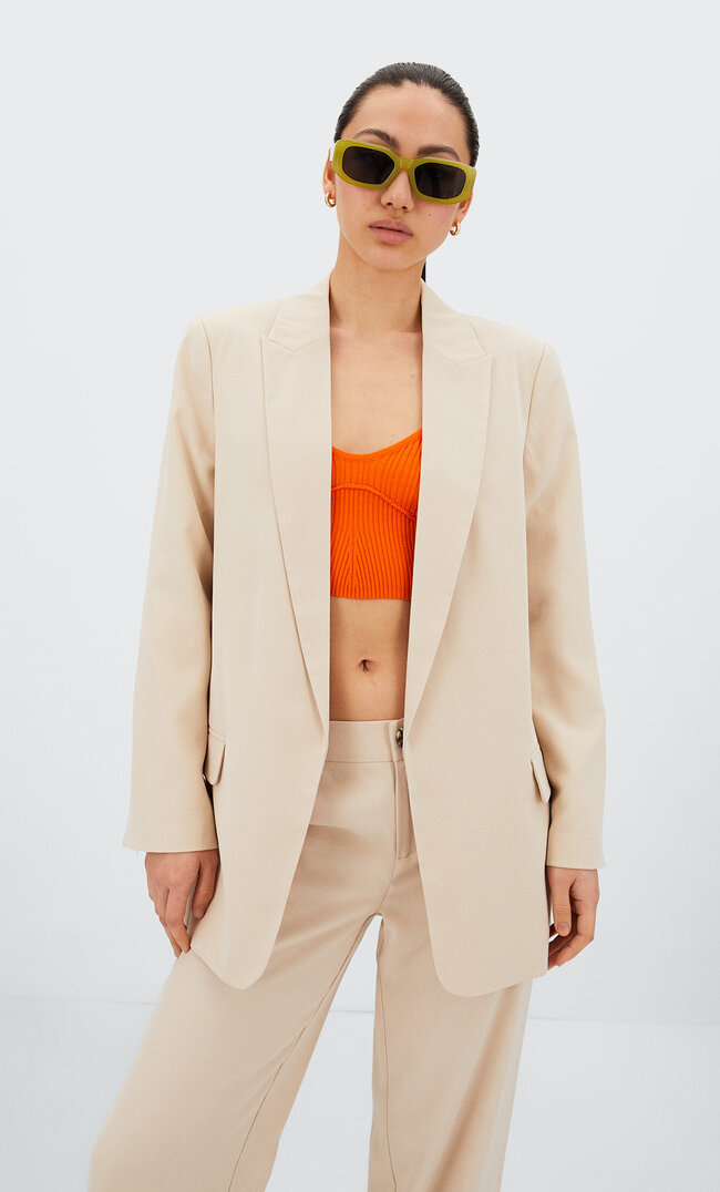 Stradivarius Offener Blazer Mit Streifen Und Futter Vanille M