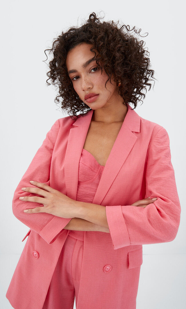 Stradivarius Offener, Rustikaler Blazer Kaugummirosa Xl