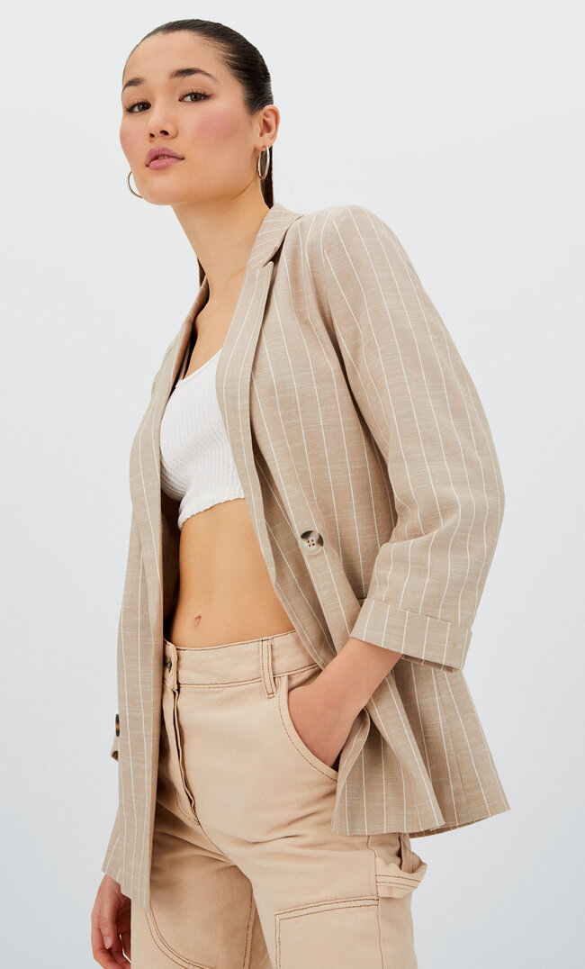 Stradivarius Blazer Rustique Ouvert À Rayures Pierre M