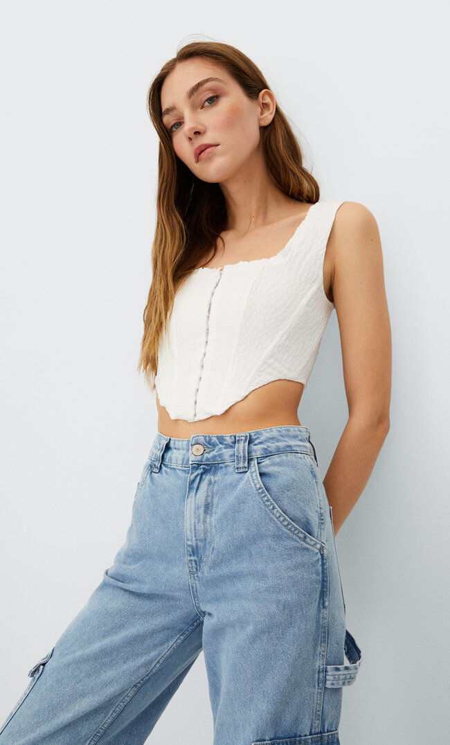 Stradivarius Corset Top White S