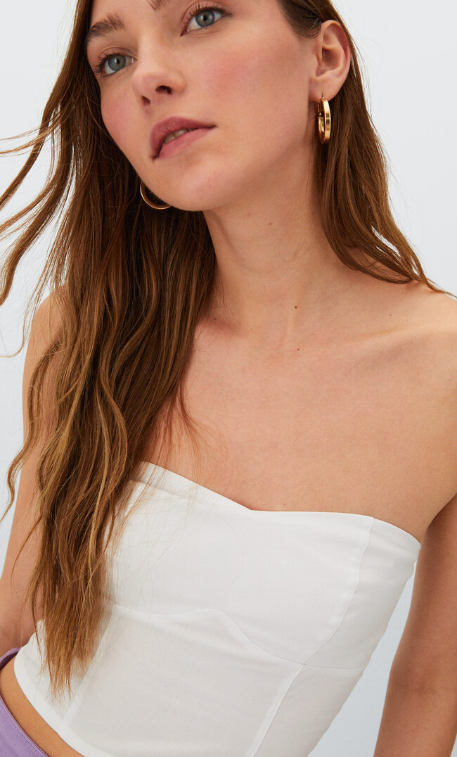 Stradivarius Fitted Bustier Top White L
