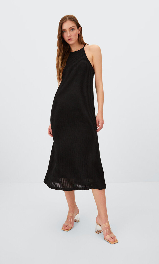 Stradivarius Neckholder-Midikleid Aus Häkelspitze Schwarz S
