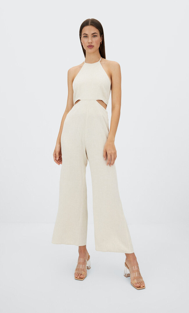 Stradivarius Neckholder-Jumpsuit Aus Strick Steingrau Xl