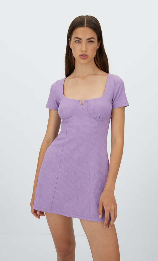 Stradivarius Kurzes Skater-Kleid Lila Xs