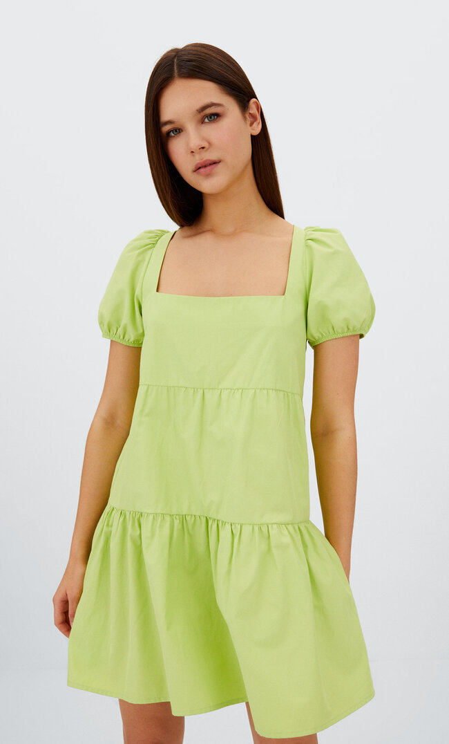 Stradivarius Kurzes Popelin-Kleid Aquamarin Xl