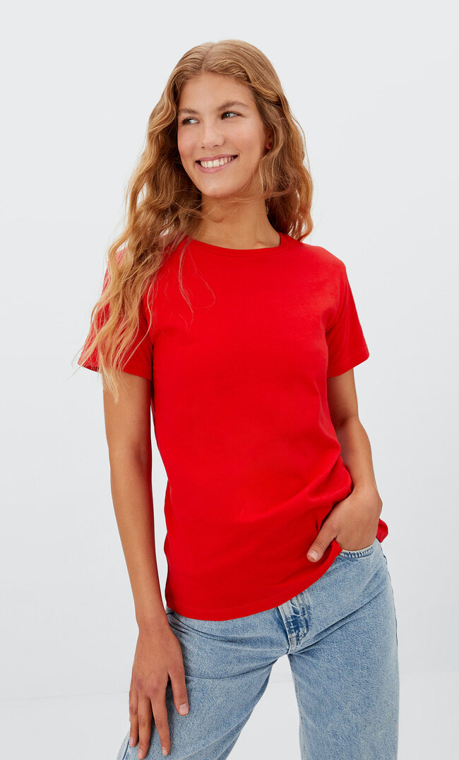 Stradivarius Basic-T-Shirt Rot Xxs