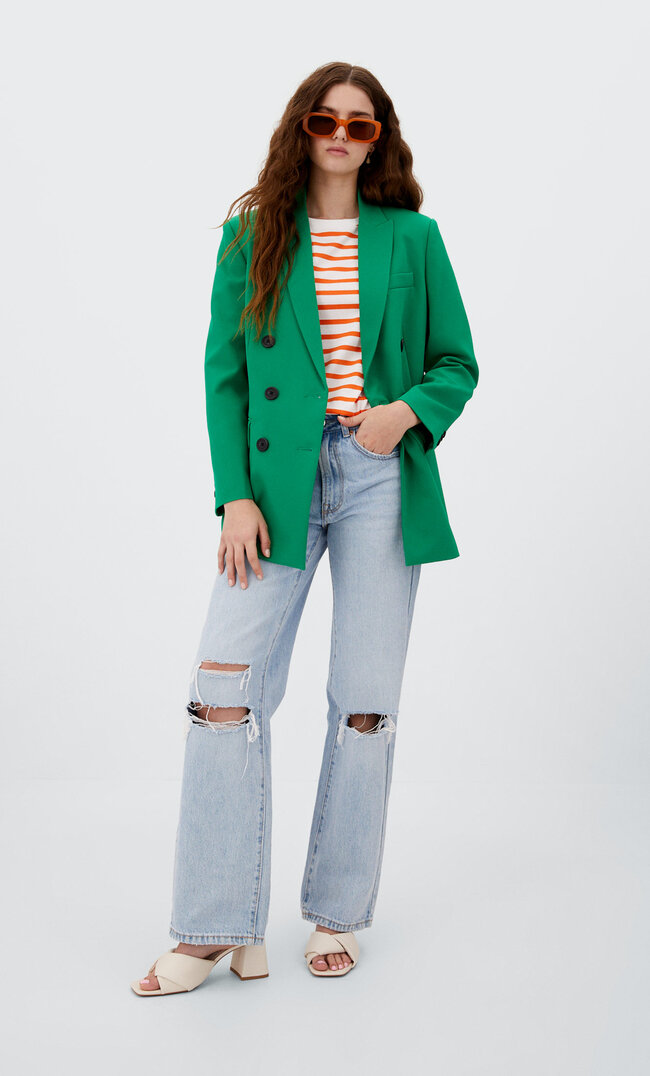 Stradivarius Basic-Shirt Pfirsich L