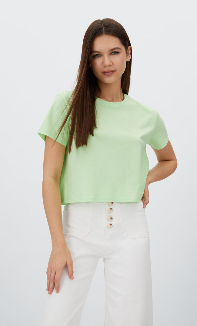 Stradivarius Basic-Crop Mit Kurzen Ärmeln Aquamarin Xxs