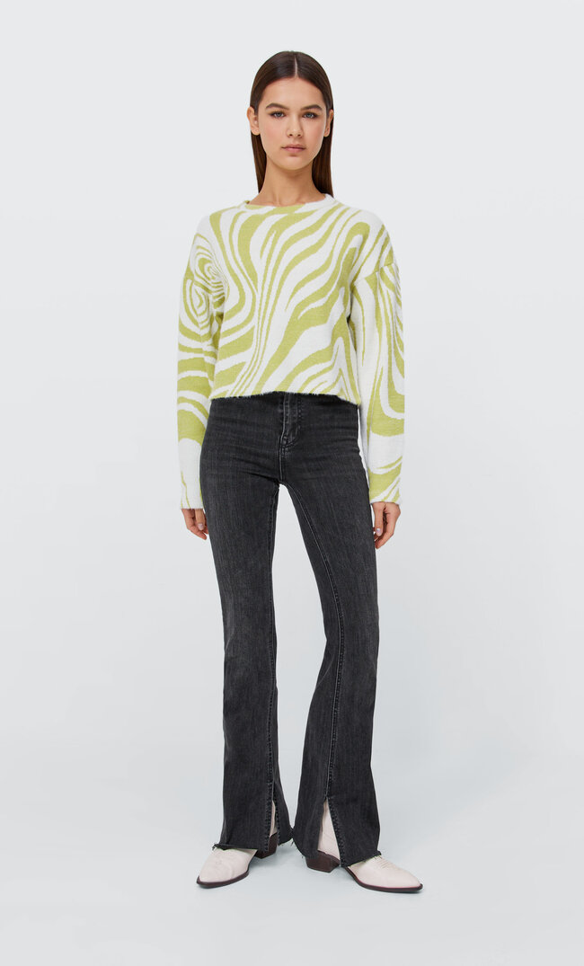 Stradivarius Weiches Jacquard-Shirt Grün S