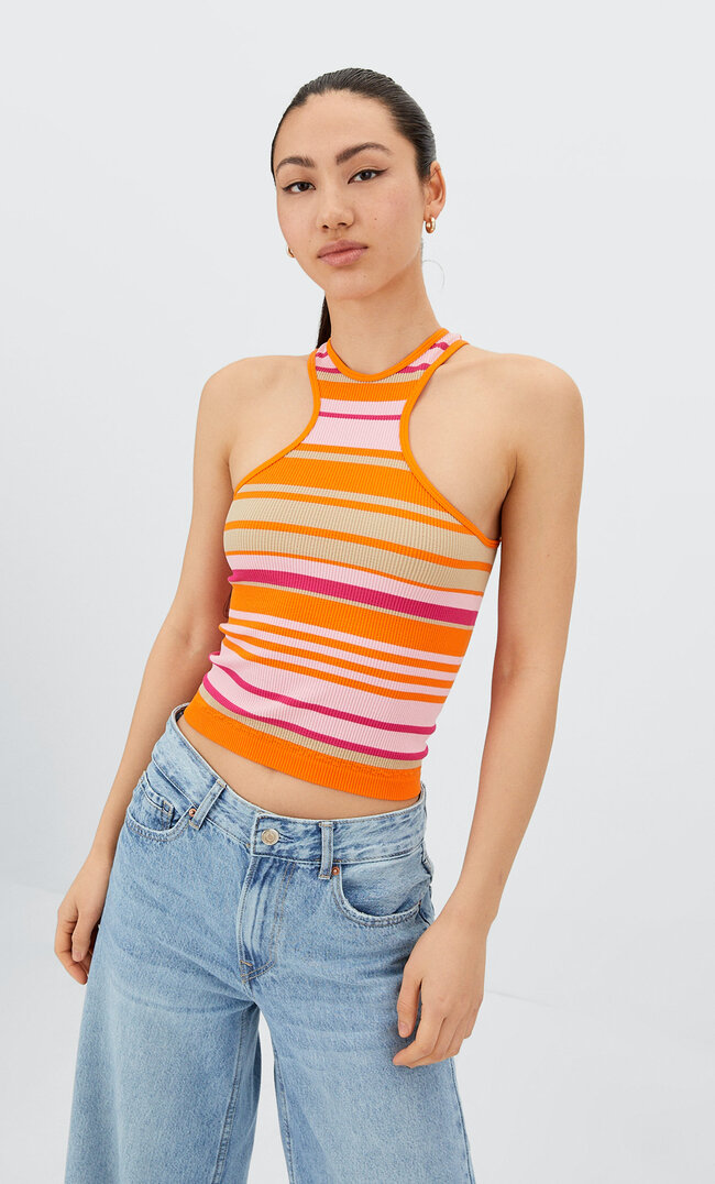 Stradivarius Seamless Vest Top Peach Orange M