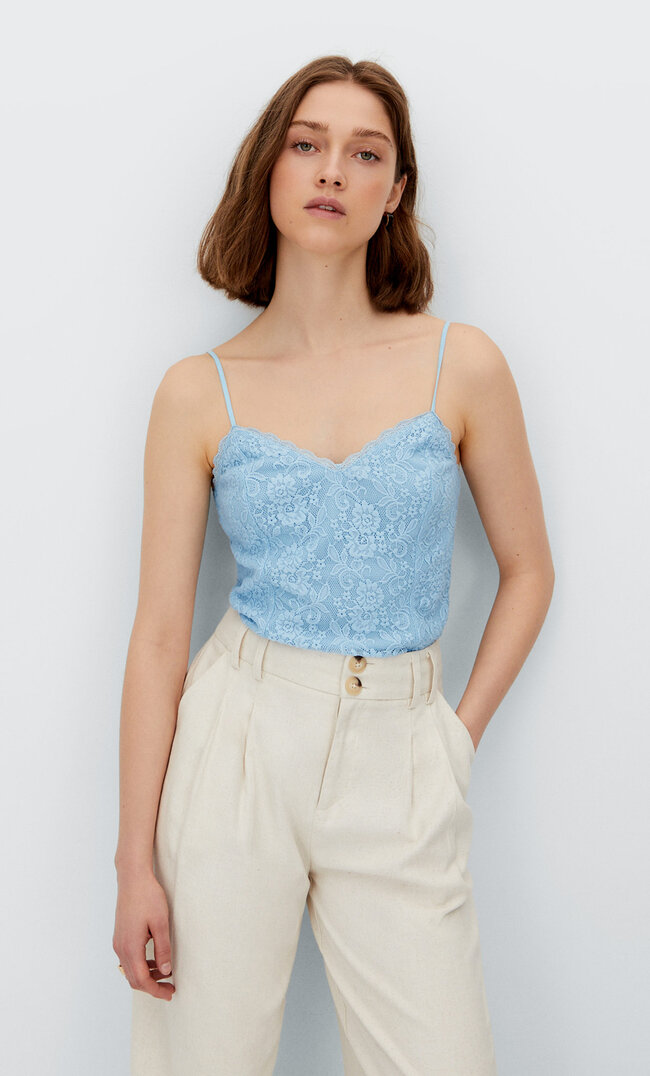 Stradivarius Bustier Mit Spitzenkante Und Corsage Himmelblau Xl