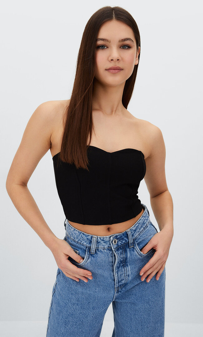 Stradivarius Bandeau-Corsage Schwarz Xs