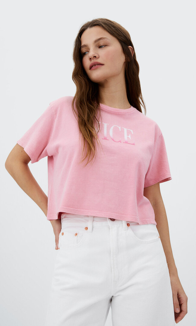 Stradivarius Shirt Mit Flockdruck Und Farbverlauf Kaugummirosa Xl