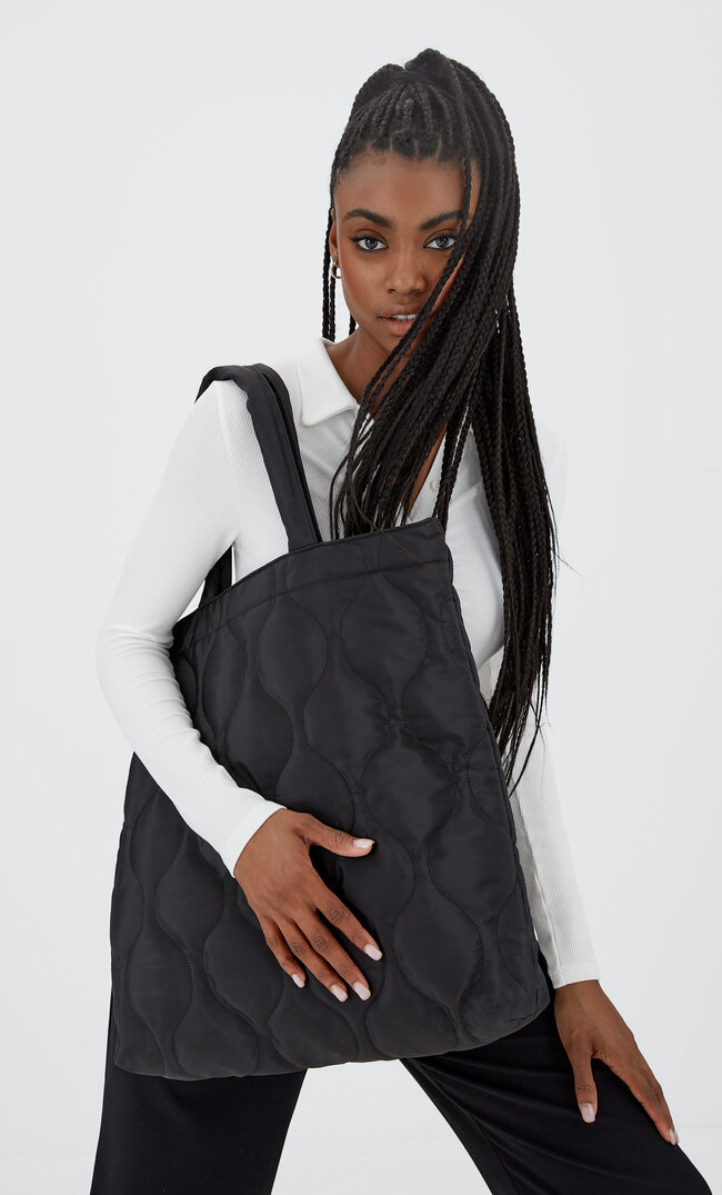 Stradivarius Pikowana Torba Shopper Czarny M