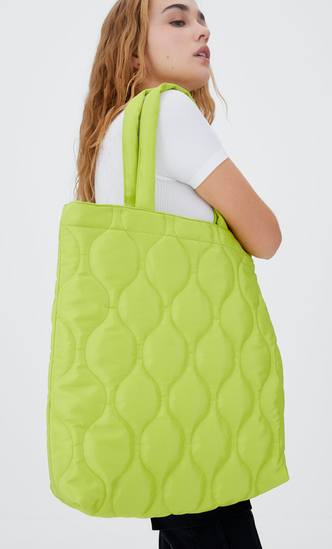 Stradivarius Quilted Tote Bag Pastel Yellow M