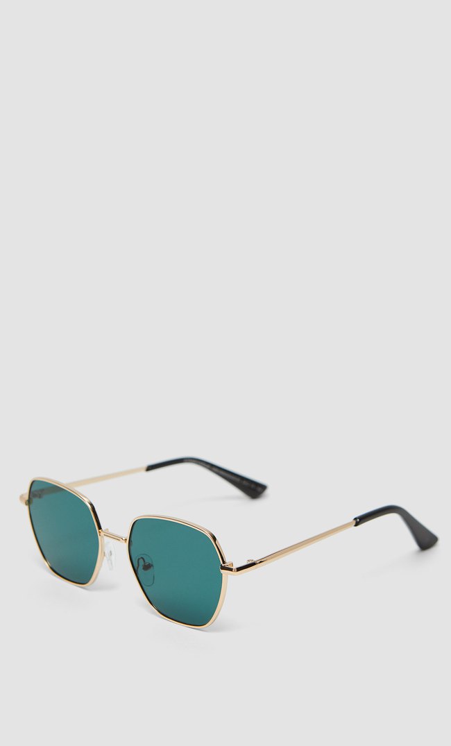 Stradivarius Hexagonal Metal Sunglasses Olive Green 103