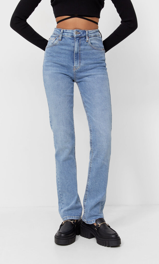 Stradivarius Straight Fit Comfort Jeans Medium Light Blue Denim 14