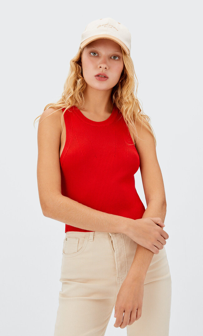 Stradivarius Knit Racerback Top Red L