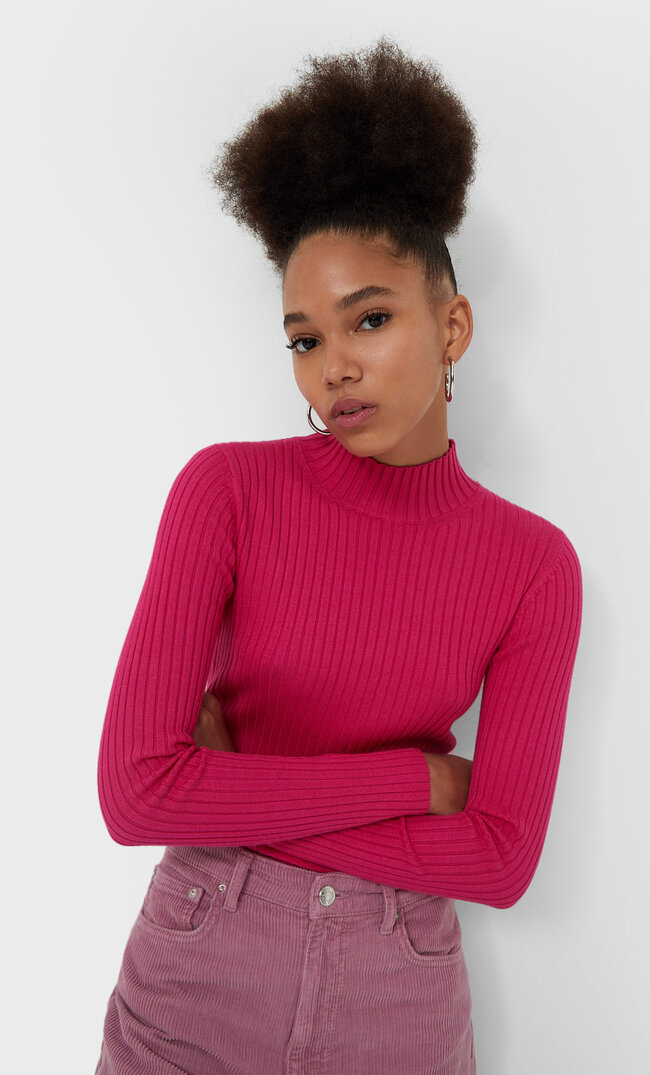 Stradivarius Stehkragenpullover Fuchsia M