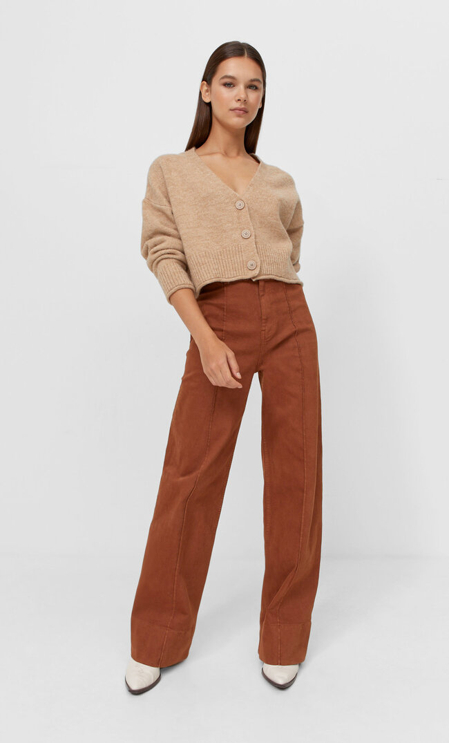 Stradivarius Soft-Touch Cropped Cardigan Beige Melange Xl