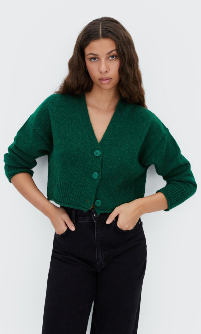 Stradivarius Soft-Touch Cropped Cardigan Bottle Green M