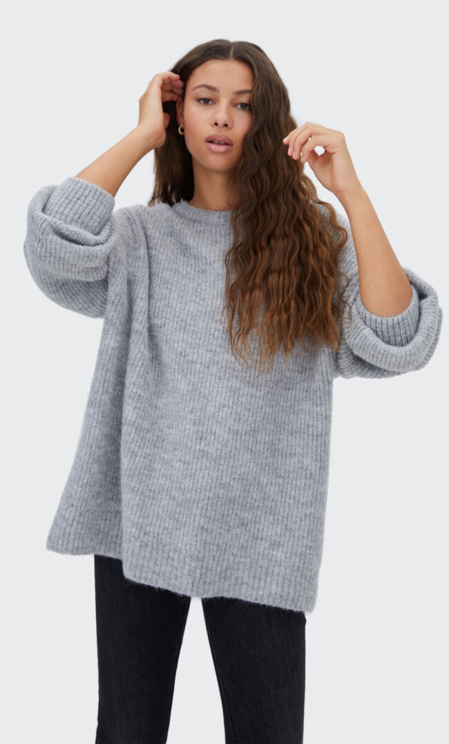 Stradivarius Dzianinowy Sweter Oversize Popielaty Xs