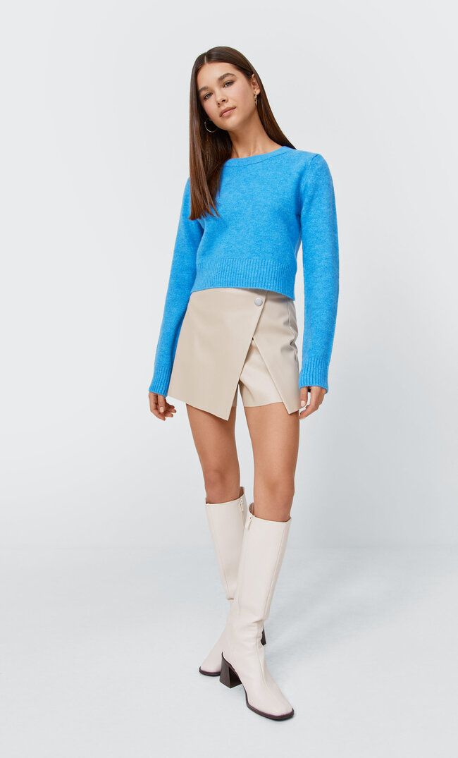 Stradivarius Felted Cropped Sweater Turquoise S