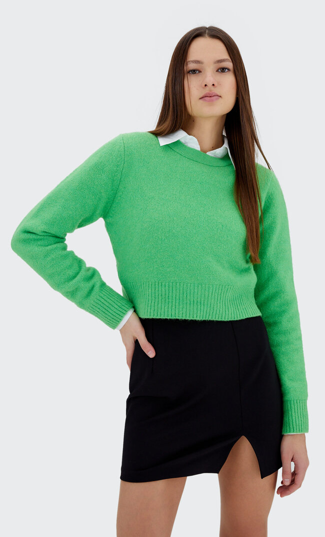 Stradivarius Felted Cropped Sweater Green Xl