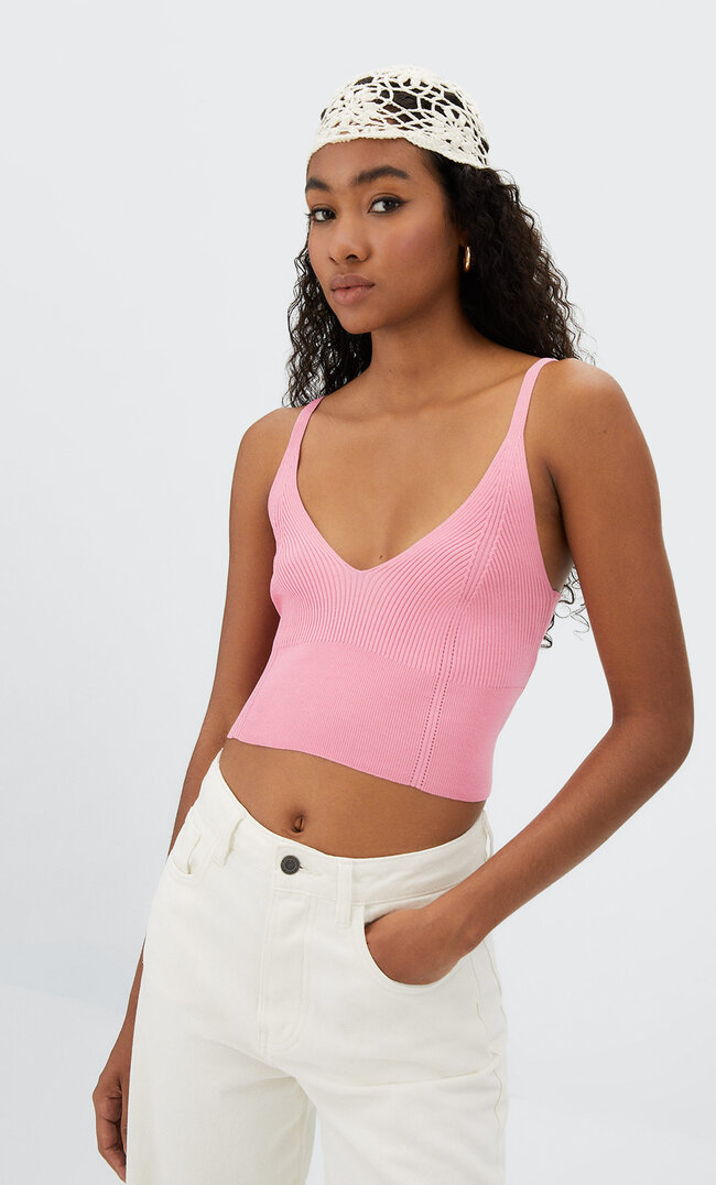 Stradivarius Strick-Bralette Kaugummirosa M