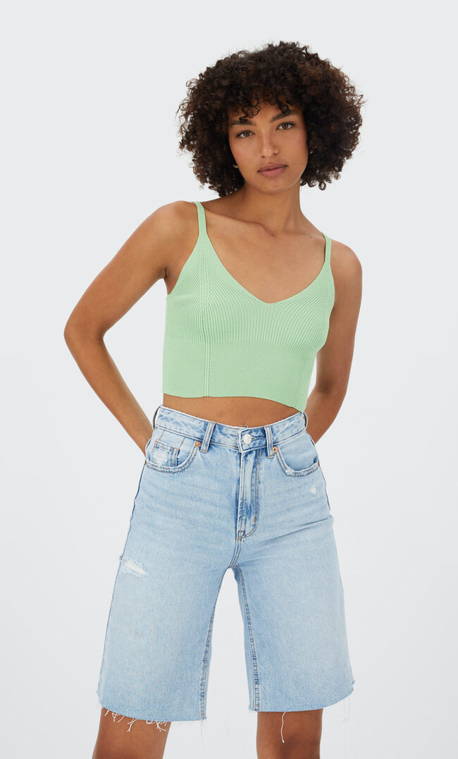 Stradivarius Strick-Bralette Aquamarin Xl
