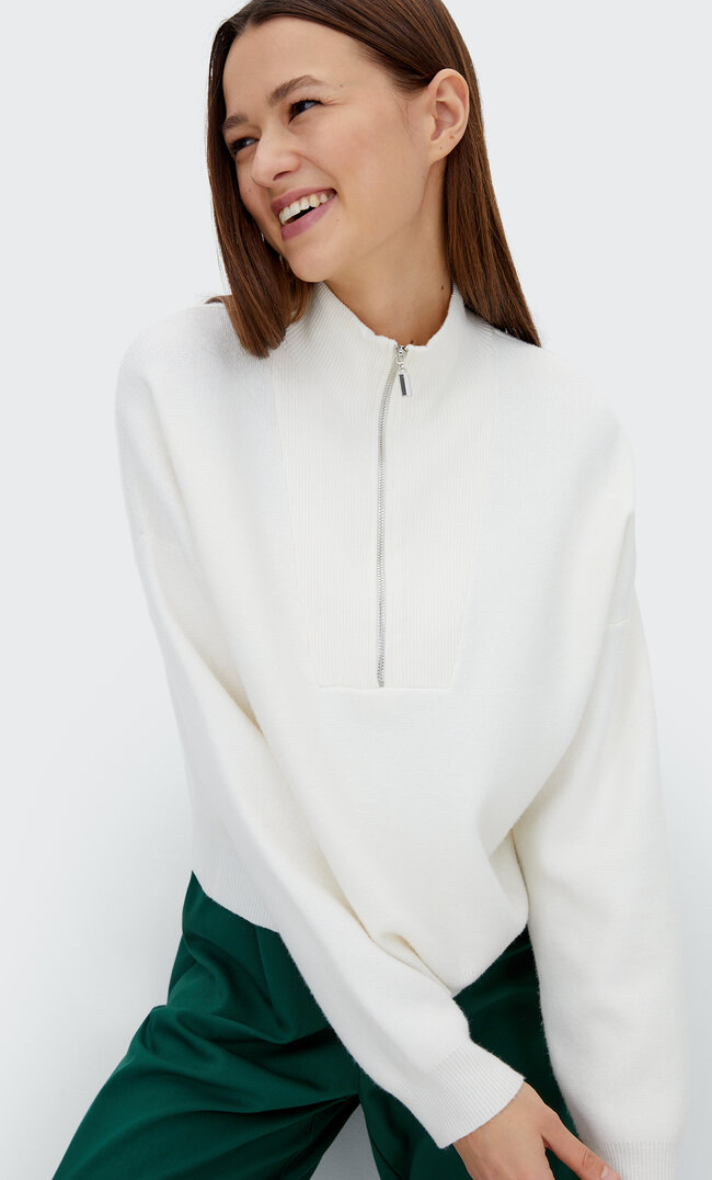 Stradivarius Sweter Z Suwakiem Ecru L