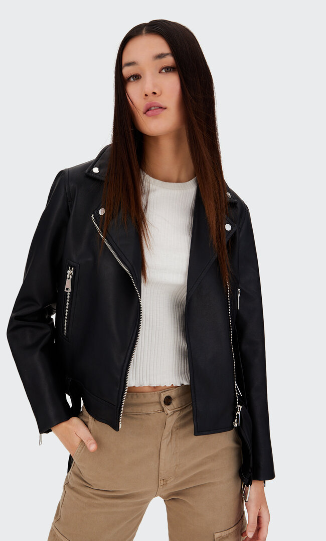 mid length faux leather jacket