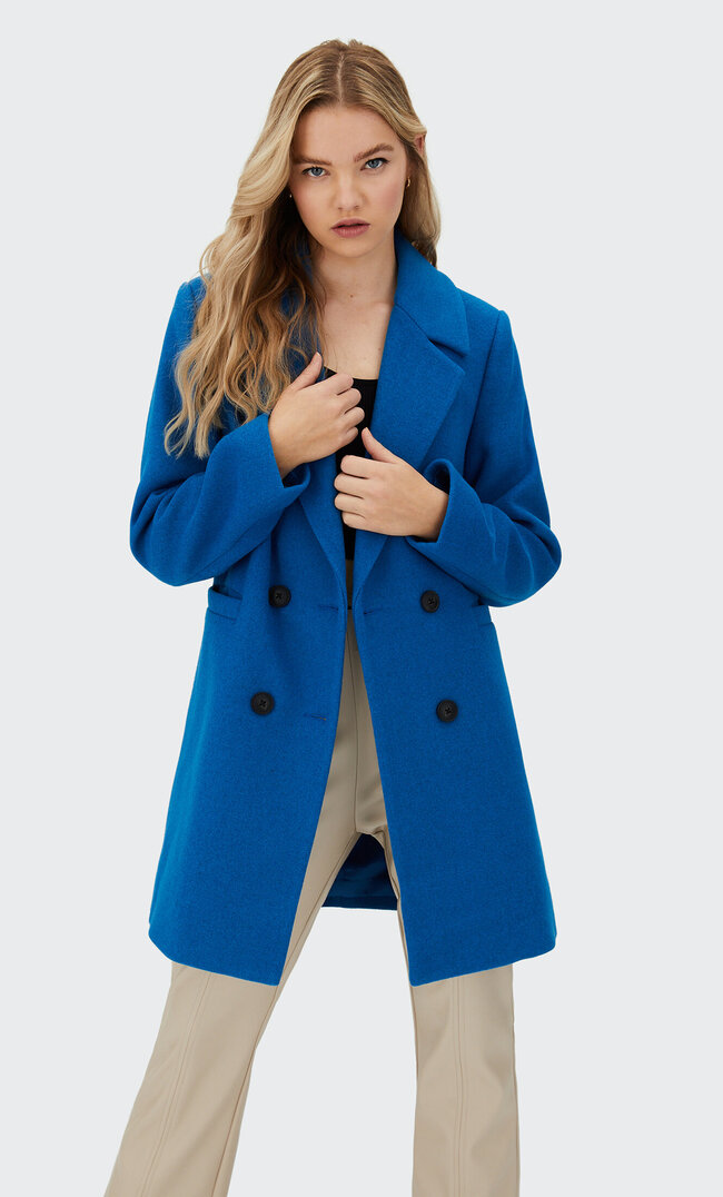 Stradivarius Double-Breasted Buttoned Coat Royal Blue M