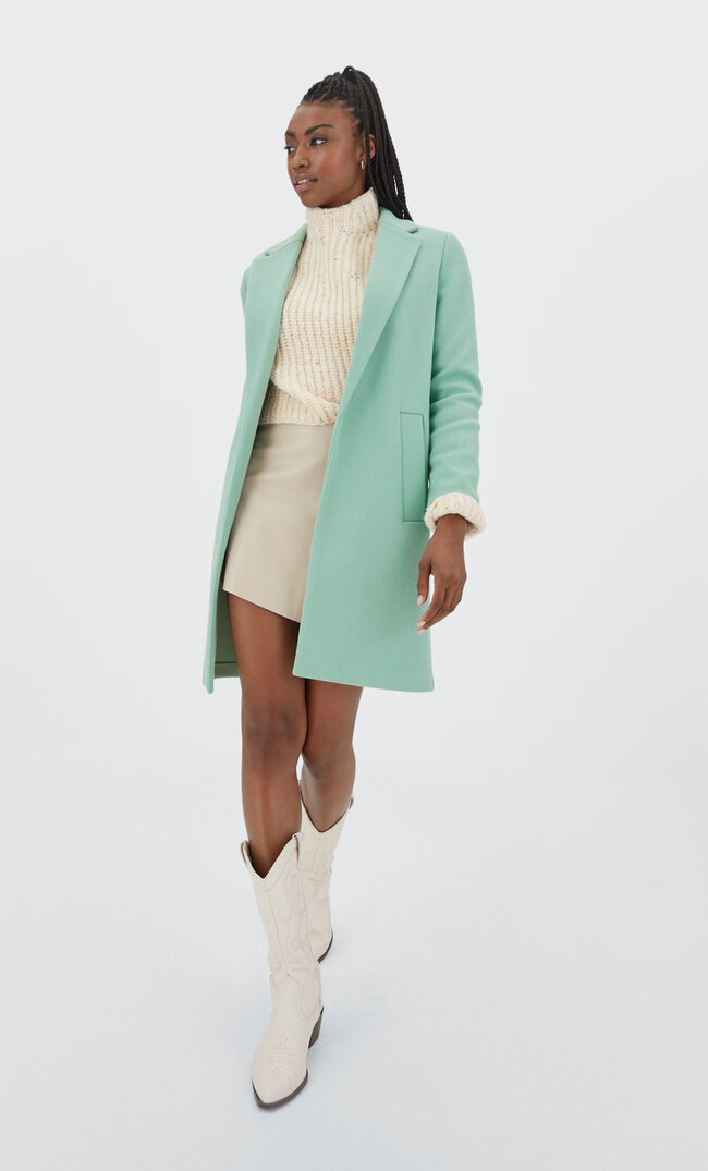 Stradivarius Napped Knit Coat Green S