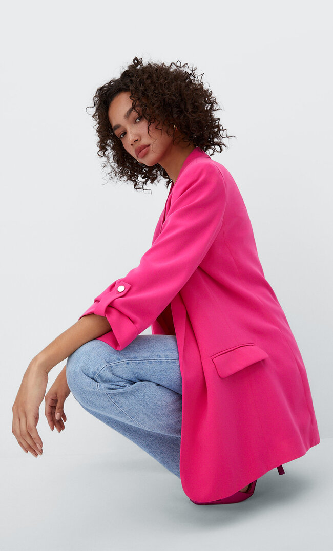 Stradivarius Blazer Mit Hochgerollten Ärmeln. Fuchsia Xl