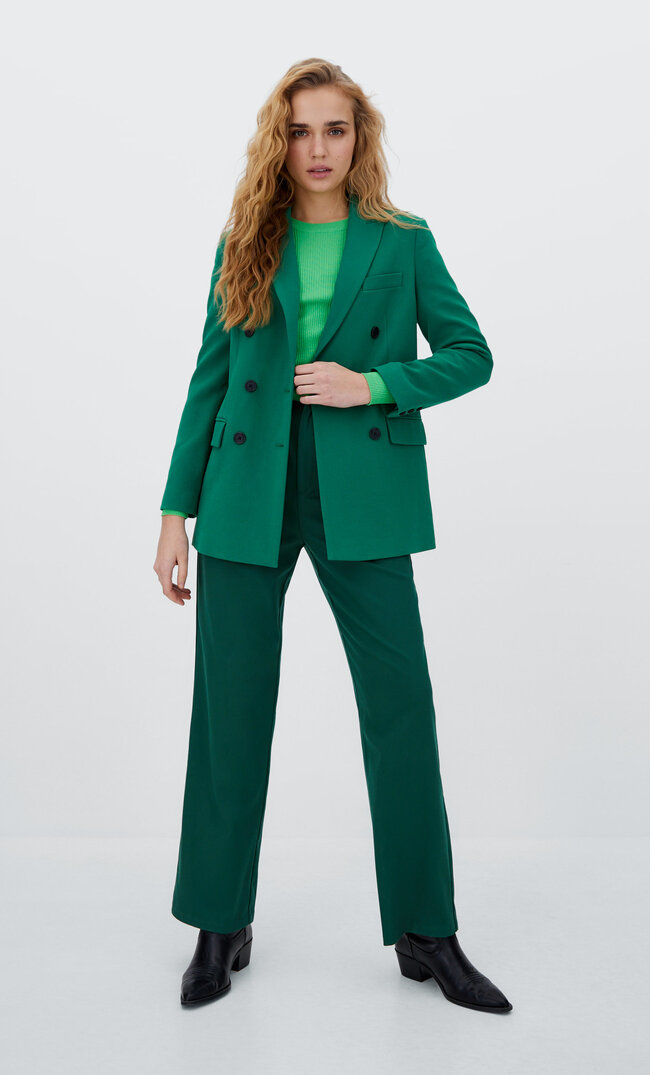 Stradivarius Zweireihiger Blazer Grün Xs