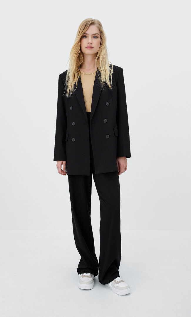 Stradivarius Blazer Petrecut Negru L Stradivarius imagine megaplaza.ro