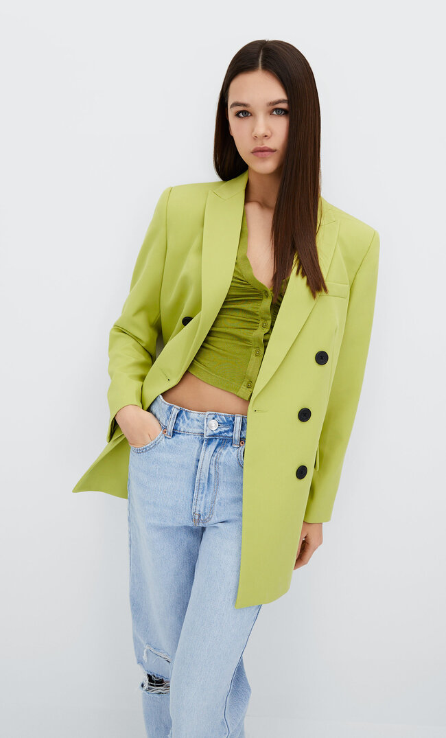 Stradivarius Blazer Petrecut Verde M