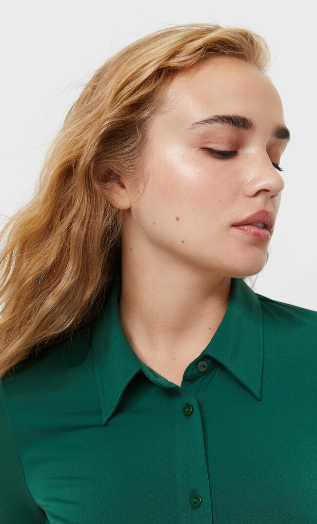 Stradivarius Camisa De Malha Curta Verde Garrafa M