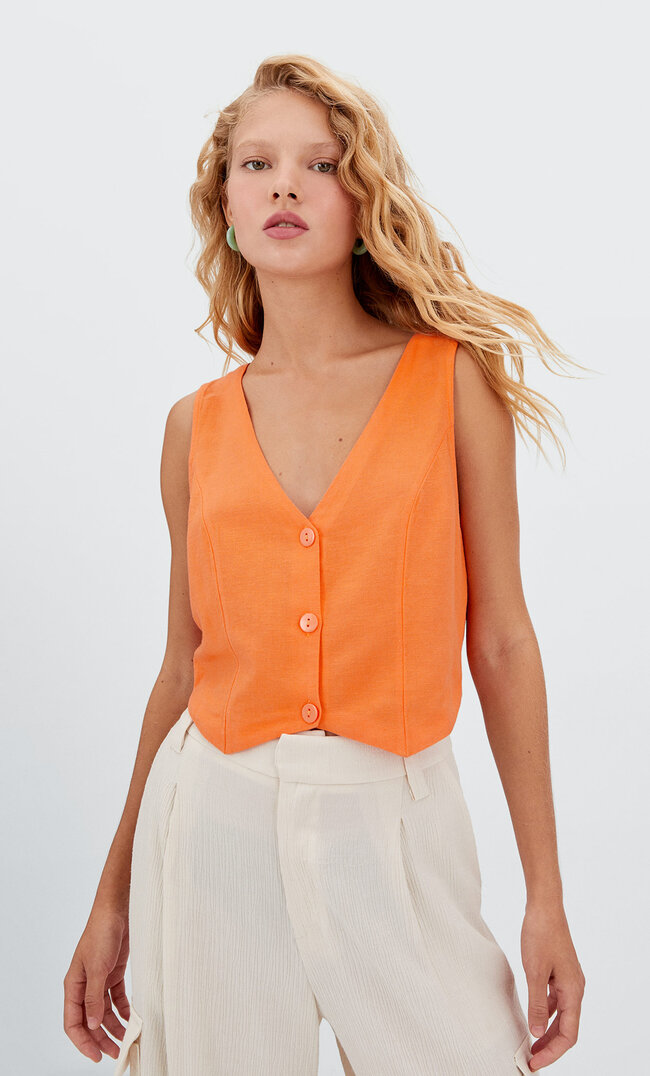 Stradivarius Rustikales Westen-Top Pfirsich M
