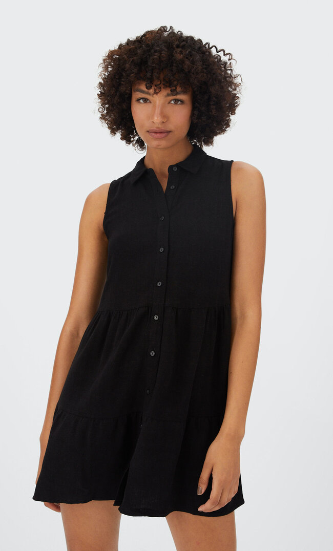 Stradivarius Hemdkleid Aus Leinen Schwarz Xs