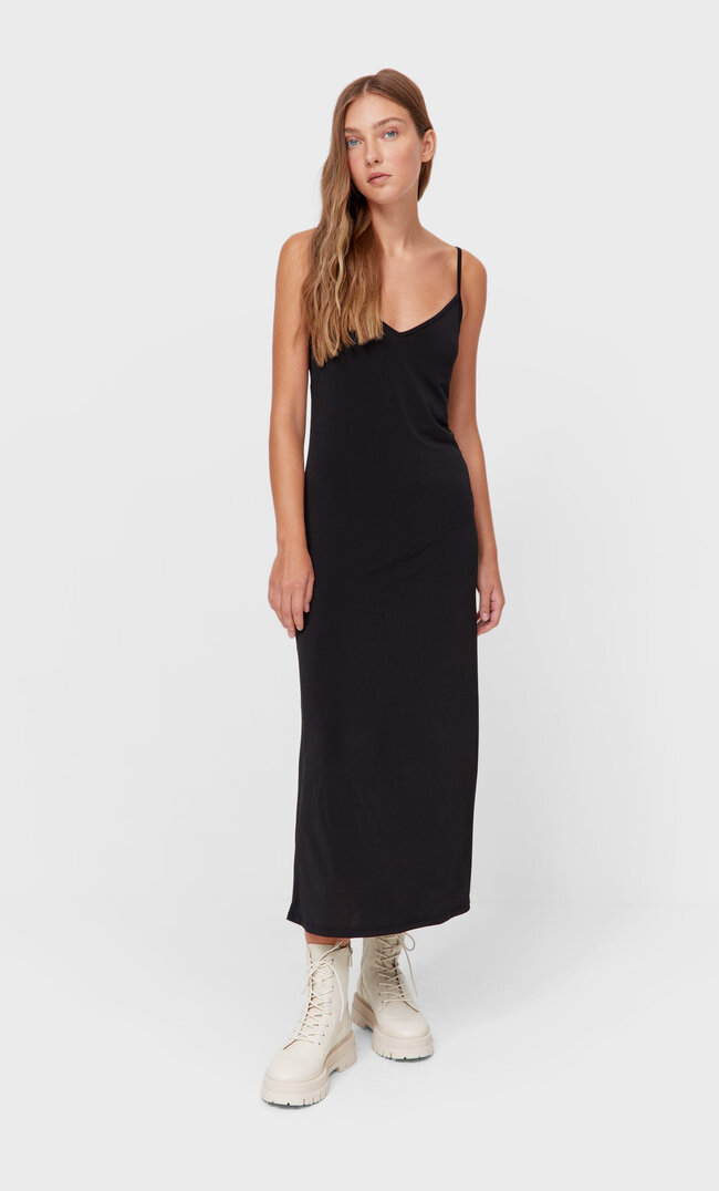 Stradivarius Strick-Midikleid Schwarz M