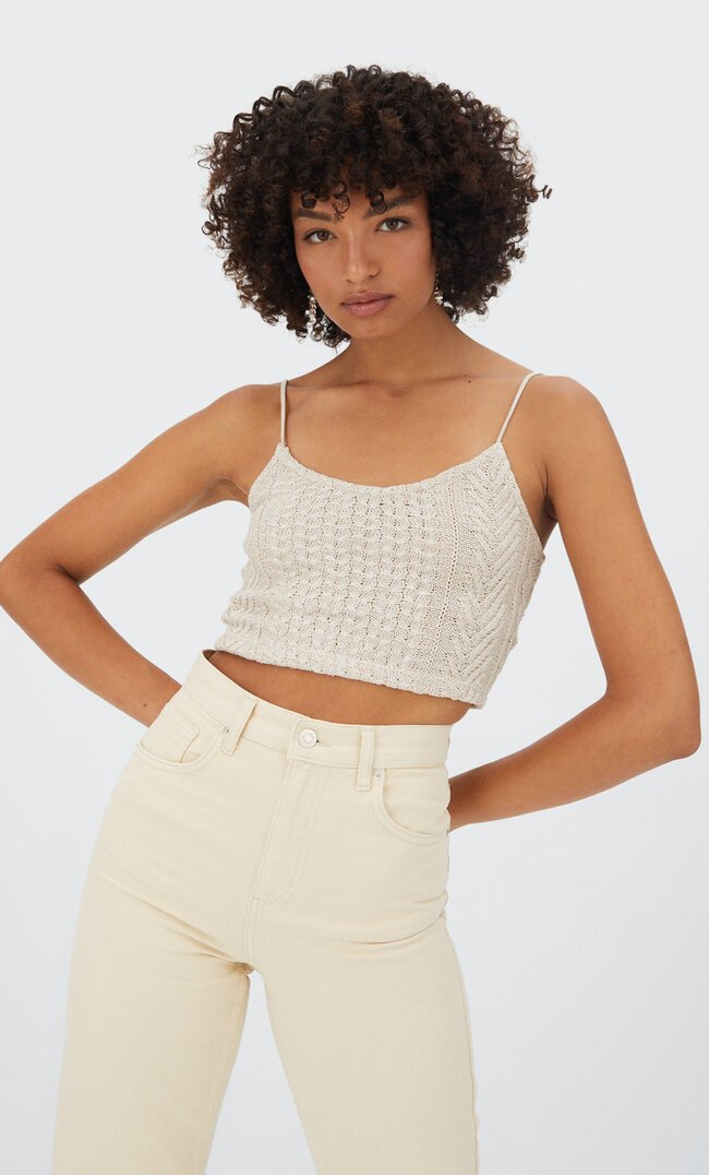 Stradivarius Stricktop Mit Zopfmuster Steingrau Xs