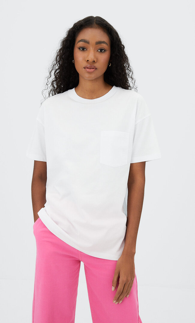 Stradivarius Oversize-Shirt Mit Tasche Weiß S