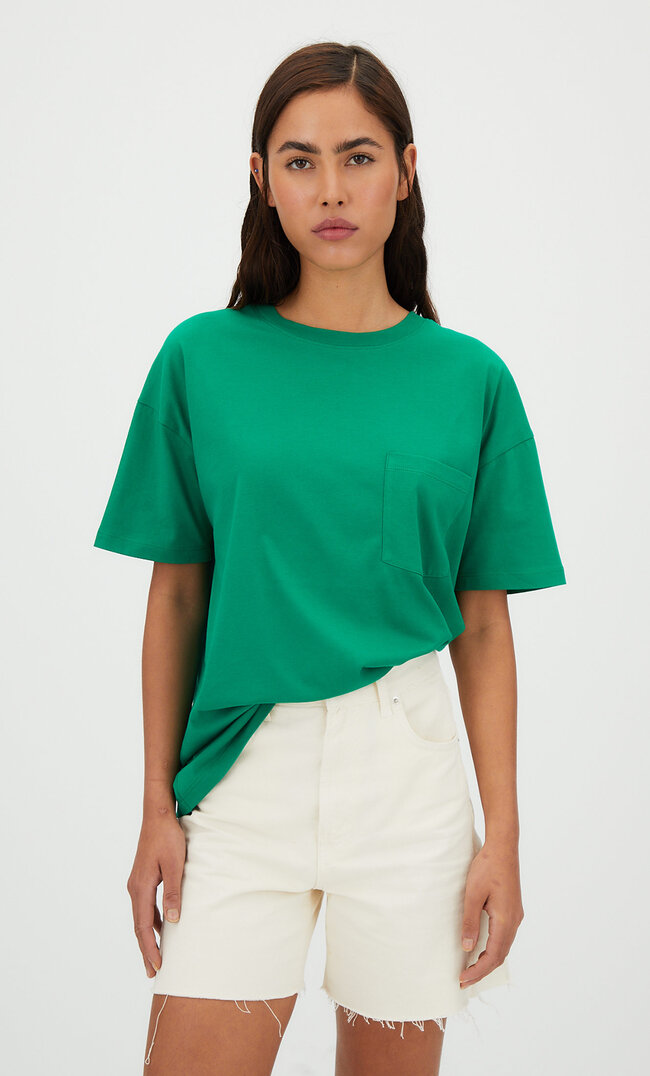 Stradivarius Oversize-Shirt Mit Tasche Grün Xl