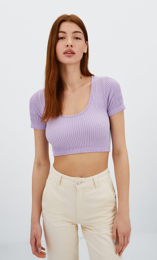 Stradivarius Nahtloses Shirt Crêpe Lila M