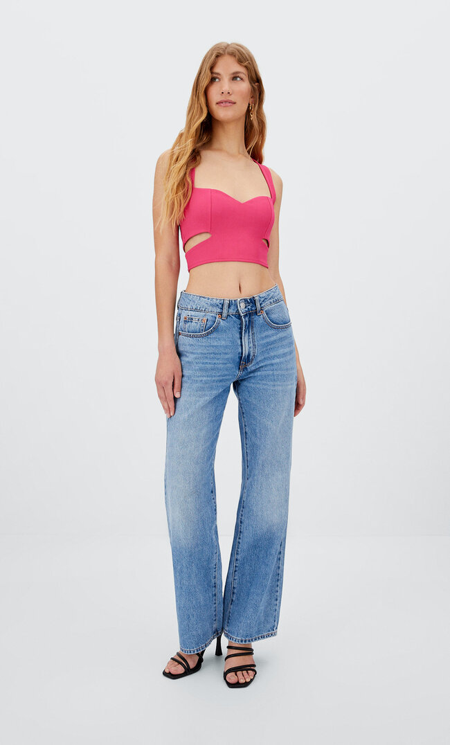Stradivarius Top Mit Cut-Outs Neonrosa M